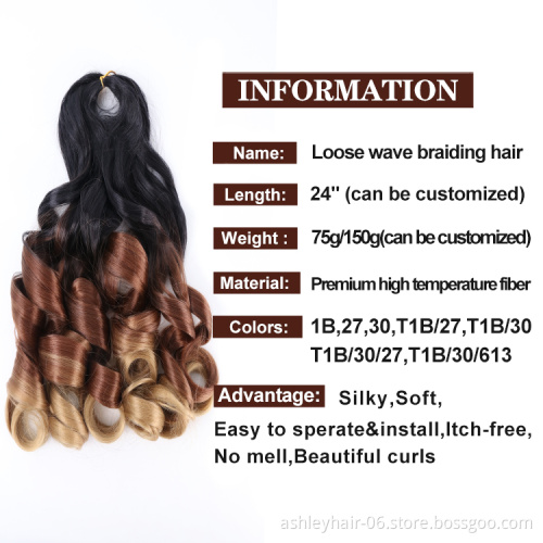 Julianna 150G 24Inch Kanekalon Spiral French Curl Wave Yaki Bulk For Braiding Hair With Curly Ends Synthetic Braids Loose Wave